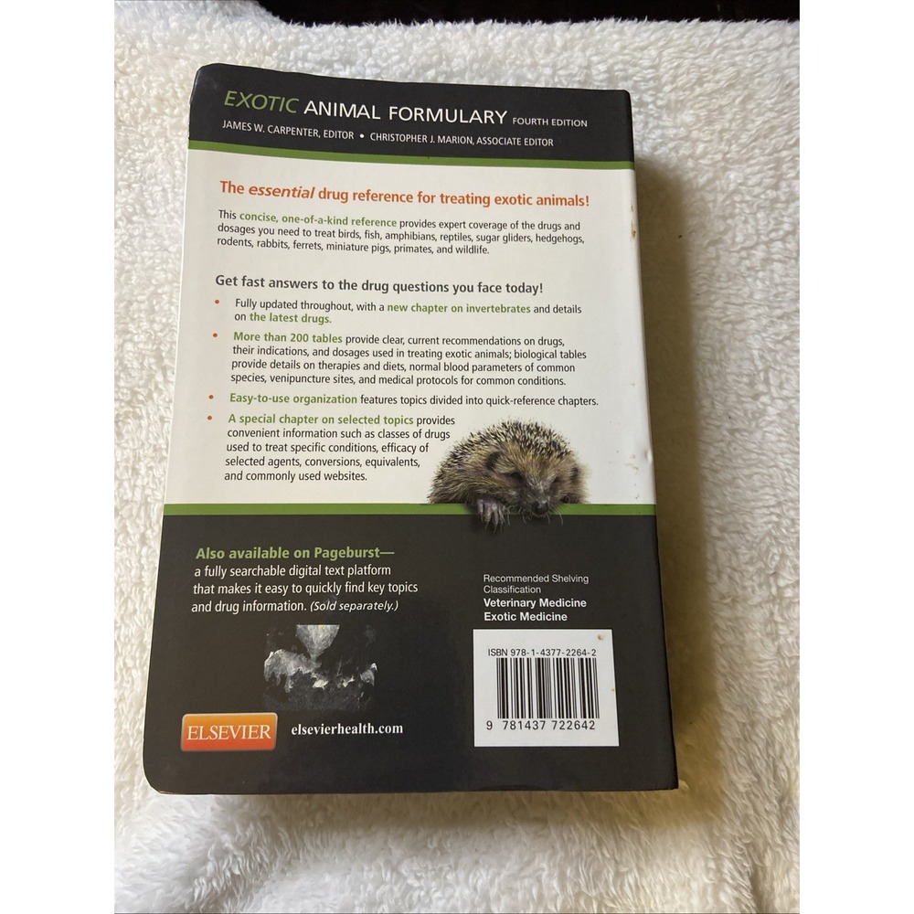 Exotic Animal Formulary by James W. Carpenter 2012 Trade Paperback Fourth Ed - Picture 6 of 11